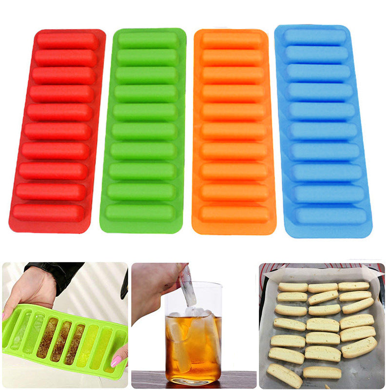 10 Grids Stick Shape Ice Tray Non-Stick | 10 Hole Finger Shape Cylinder Silicone Ice Cube