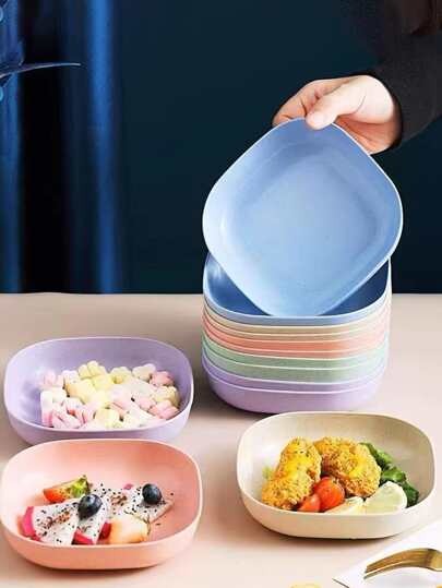 10Pcs Multi-function Eco-Friendly Colored Plastic Bone Dish Household 6 Inch Small Plate Small Dish Snack Cake Plate Table Garbage Plate Kitchen Accessories (Random Colours)