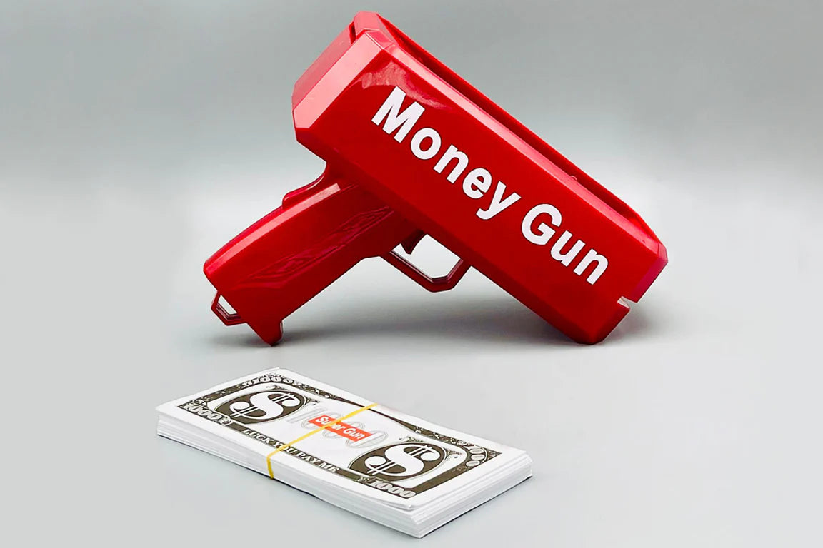 Rain Money Gun_ Paper Playing Spray Money Toy Gun_, Prop Money Gun(red color)