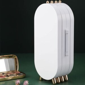 Jewellery Box Organiser with Mirror - Foldable Exquisite Dustproof Jewelry Storage Case Multi - Function Screen…