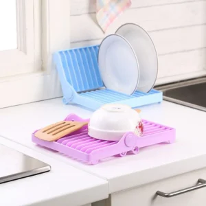 Small Kitchen Foldable Dish Plate Drying Rack | Multipurpose Space Saving Storage Organizer Plastic Rack (Random…