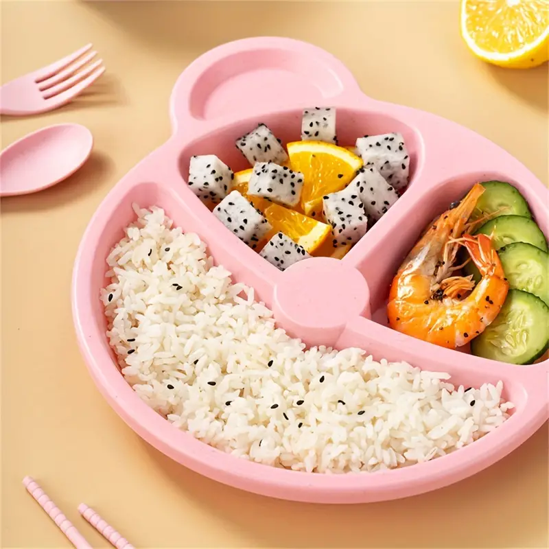 5 Pcs Bear Plate Set - Cartoon compartment dinner plate | Includes Divided Plate, Fork & Spoon, Perfect For… - Image 2