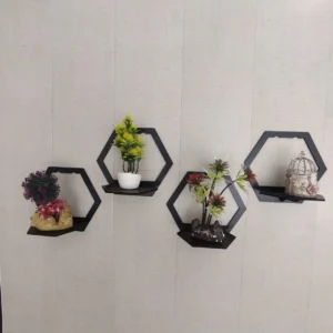 (3 pcs set ) Hexagon Shape 3D Wooden Wall Shelf | Wall Shelves for Home Decor Living Room / for Kids Room and…