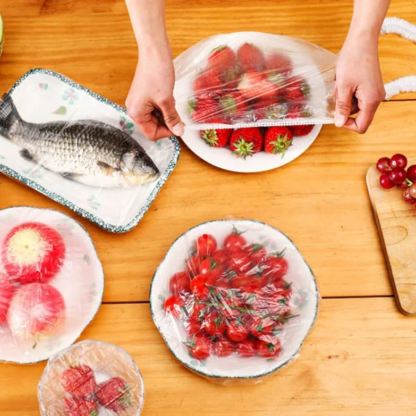 100Pcs - Disposable Food Cover Plastic Shopper Bags Elastic Bow Food Storage Wraps Fresh Keeping Bowls Plates… - Image 3