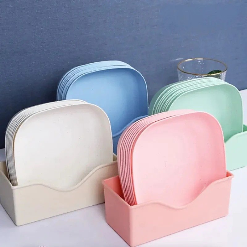 10pcs Plates Set With Holder (Random Colours) - Image 3