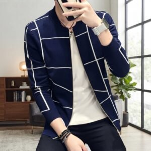Men's Grid Pattern Casual Jacket Stylish Grid Pattern Outerwear For Men Modern Casual Jacket