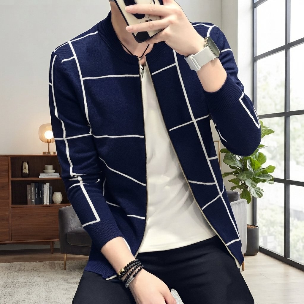 Men's Grid Pattern Casual Jacket Stylish Grid Pattern Outerwear For Men Modern Casual Jacket