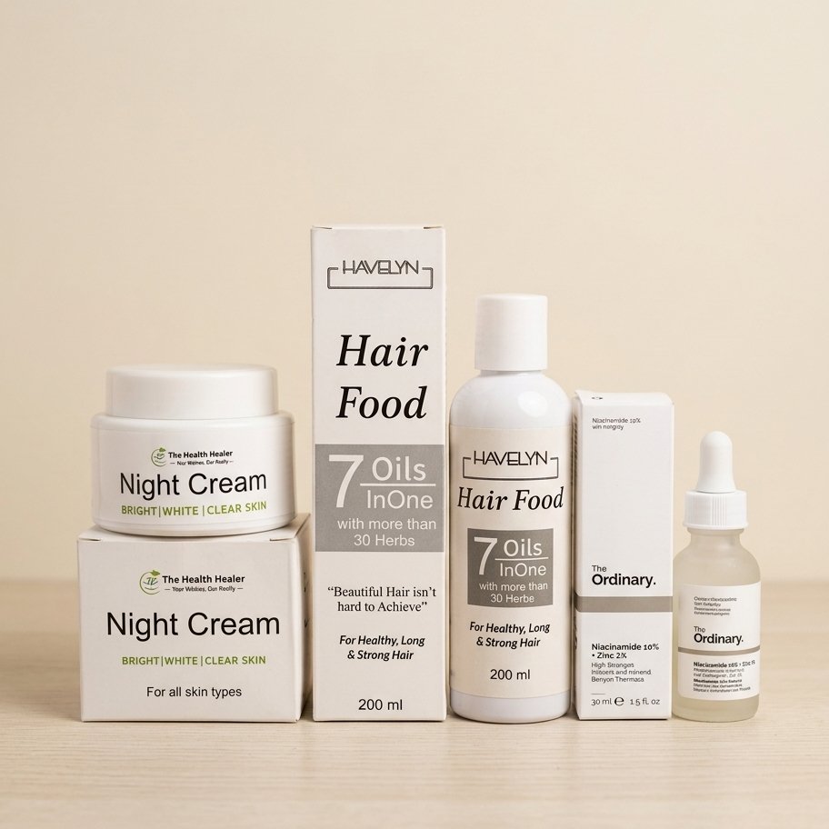 3 in 1 Skin Care, Hair Care Bundle - Hair Oil, Night Creams and Niacinamide Serum - Image 2