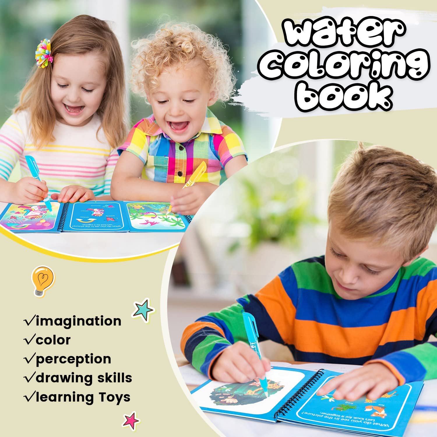 Magic Water Book Painting Drawing Coloring Board Book Doodle & Magic Water Pen(random book ) - Image 2