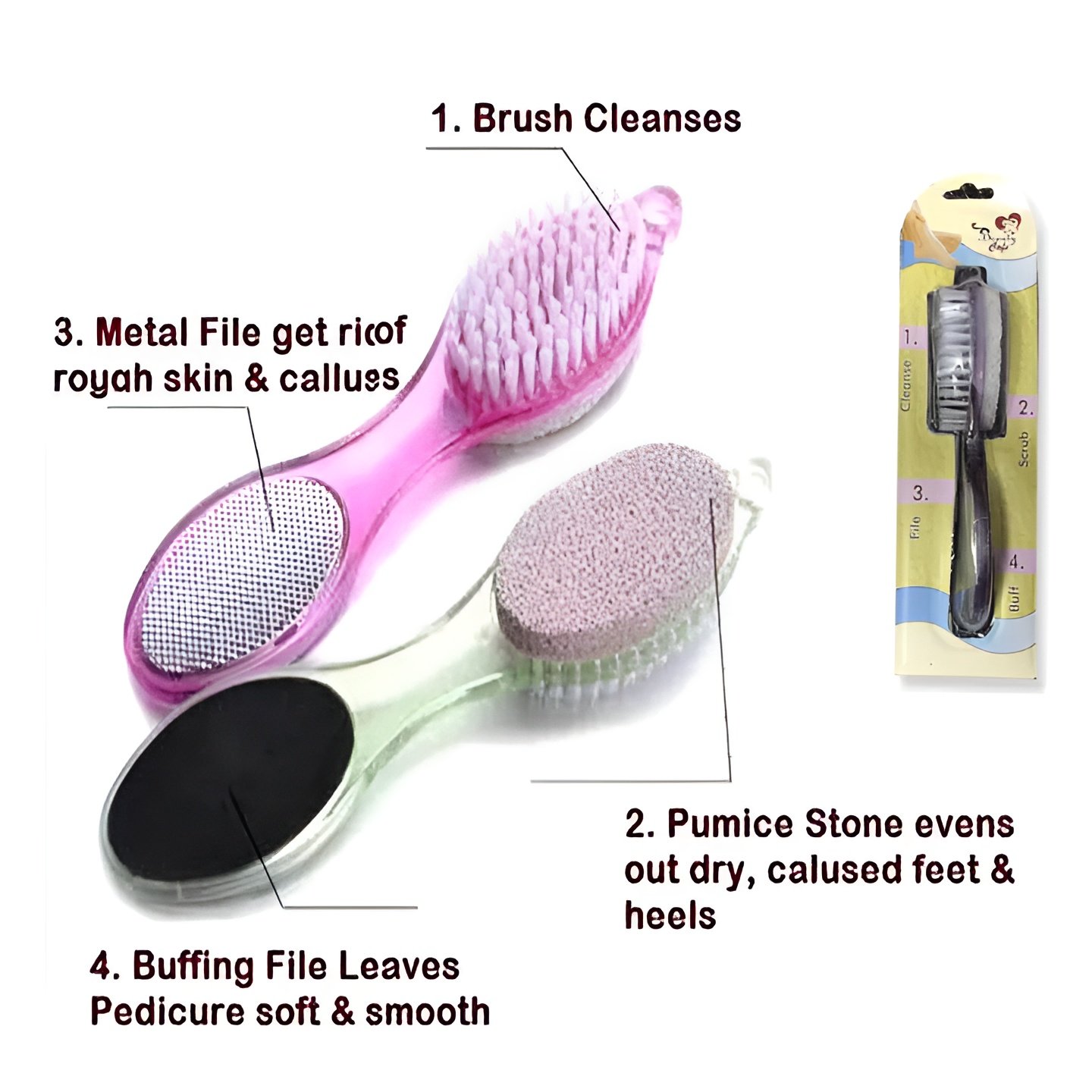 4 In 1 Foot Scrubber | Multi Use Pedicure Paddle Brush - 4 Step Pedicure Cleanse, Scrub, File And Buff (Random… - Image 5
