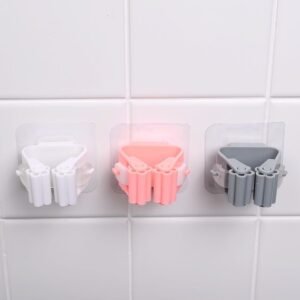 Pack of 3 Mop and Broom Self Adhesive Holder Wall Mount Magic Hanger Organizer Cleaning Tools Storage Mop Rack…
