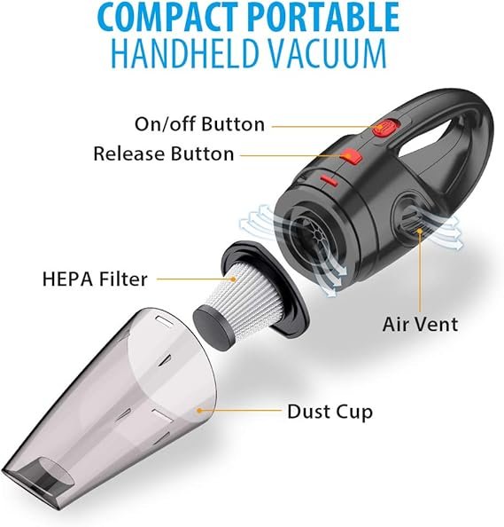 Handheld Vacuum, Hand Vacuum Cordless with High Power, Mini Vacuum Cleaner Handheld Rechargeable for Home and Car… - Image 4