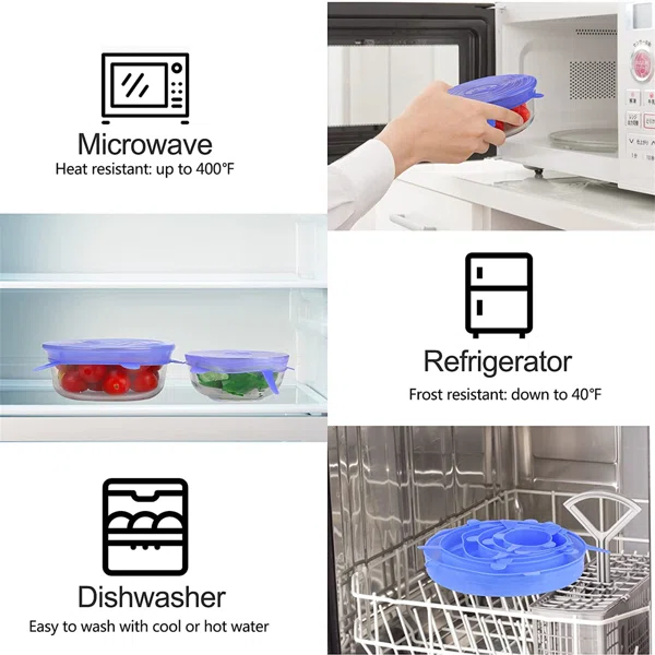 6Pcs Kitchen Reusable Silicone Seal Lid, Universal Silicone Stretch Lids for Food Preservation, Vacuum Food… - Image 4