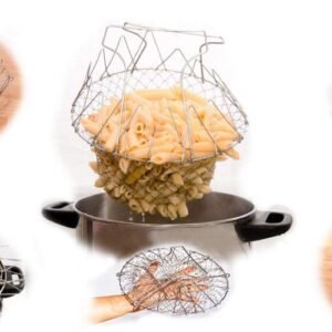 STAINLESS STEEL MULTI - FUNCTIONAL FOLDABLE COOKING Chef Basket Deluxe Kitchen Colander, MESH STEAM RINSE STRAIN…