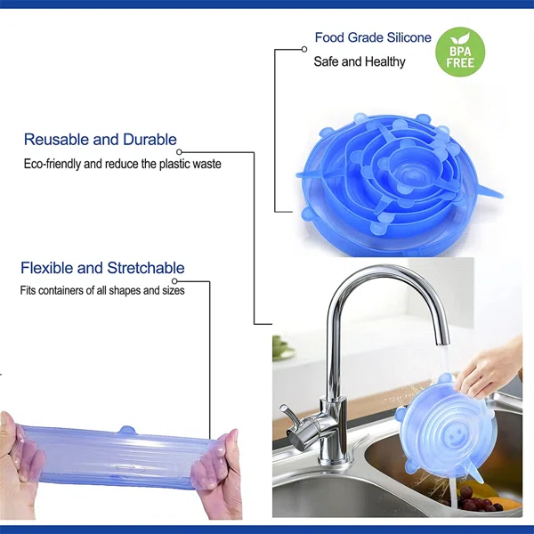 6Pcs Kitchen Reusable Silicone Seal Lid, Universal Silicone Stretch Lids for Food Preservation, Vacuum Food… - Image 3