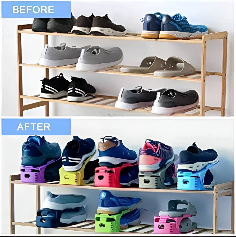 Pack of 2 Double Layer Adjustable Shoe Bracket Storage Shoe Rack | 2 In 1 Foldable Shoe Holder Space Saving… - Image 5