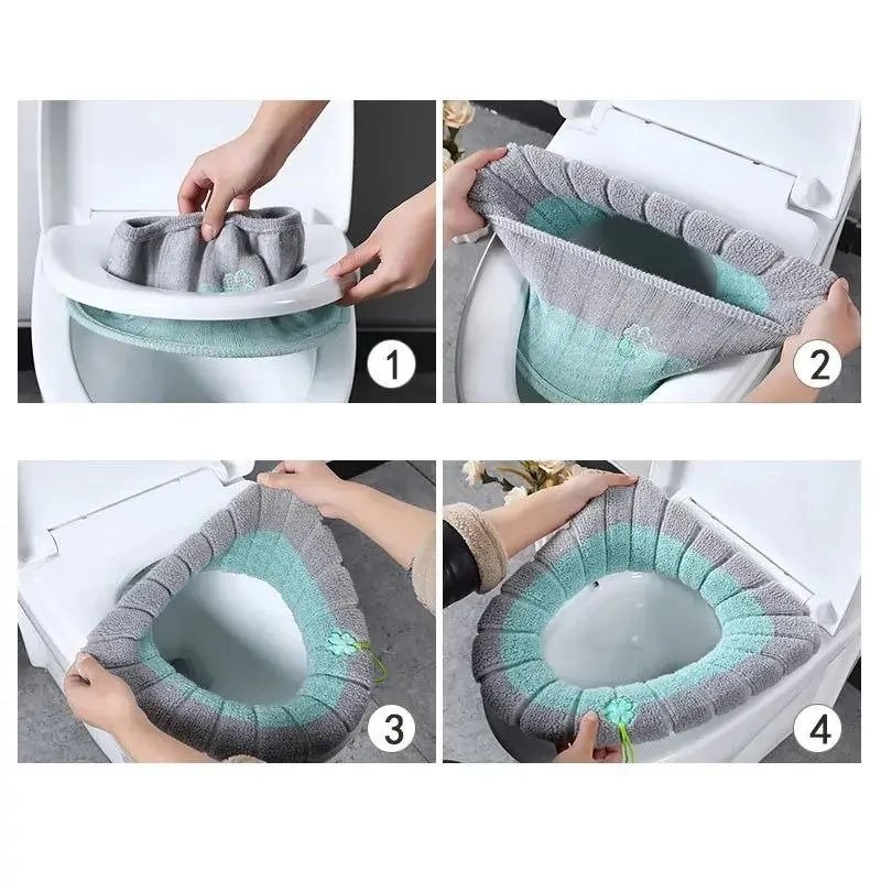 1Pc - Warm Toilet Seat Cover Soft Stretchable Cushioned Seat Pad Cozy Washable Universal Fit Warmth Protector For…