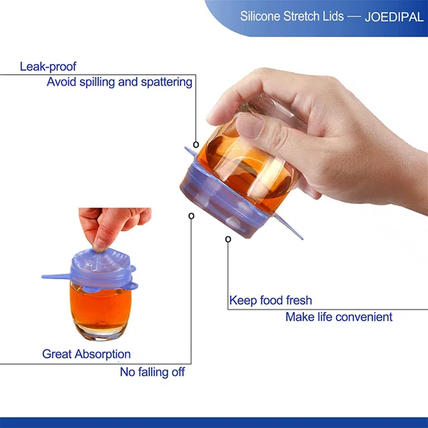 6Pcs Kitchen Reusable Silicone Seal Lid, Universal Silicone Stretch Lids for Food Preservation, Vacuum Food… - Image 2