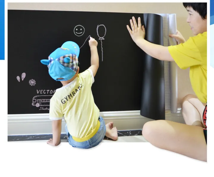 PVC Vinyl Black Board Wall Sticker Removable, with (2 pcs chalks) For Kids Bedroom Size/Dimension 16*60 cm Size - Image 2