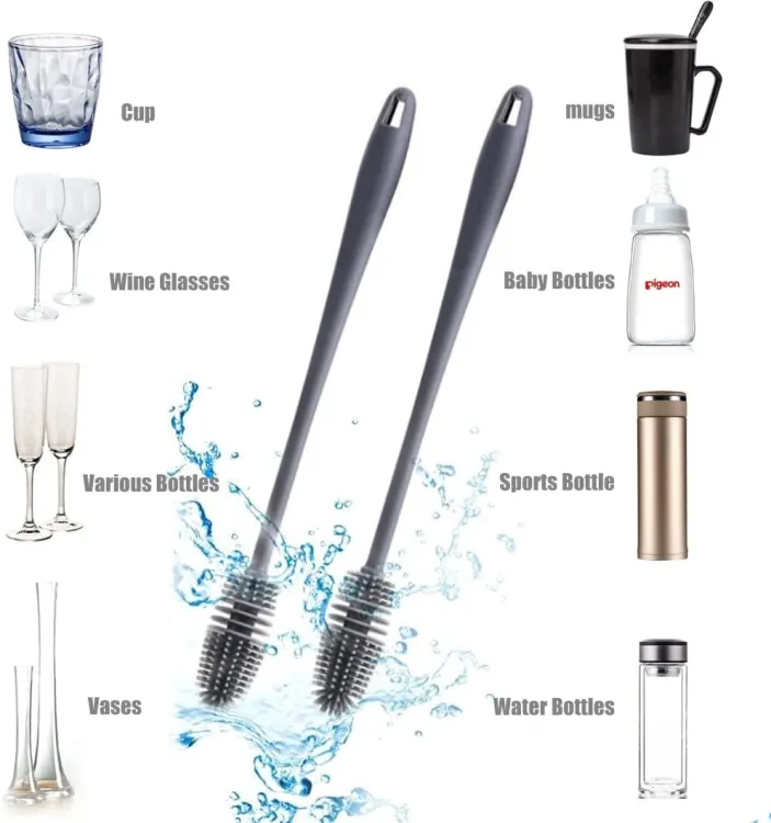 Silicone Feeder Bottle Brush Glass Brush Cup Brushes Long Handle | Silicone Bottle Cleaning Brush With Long…