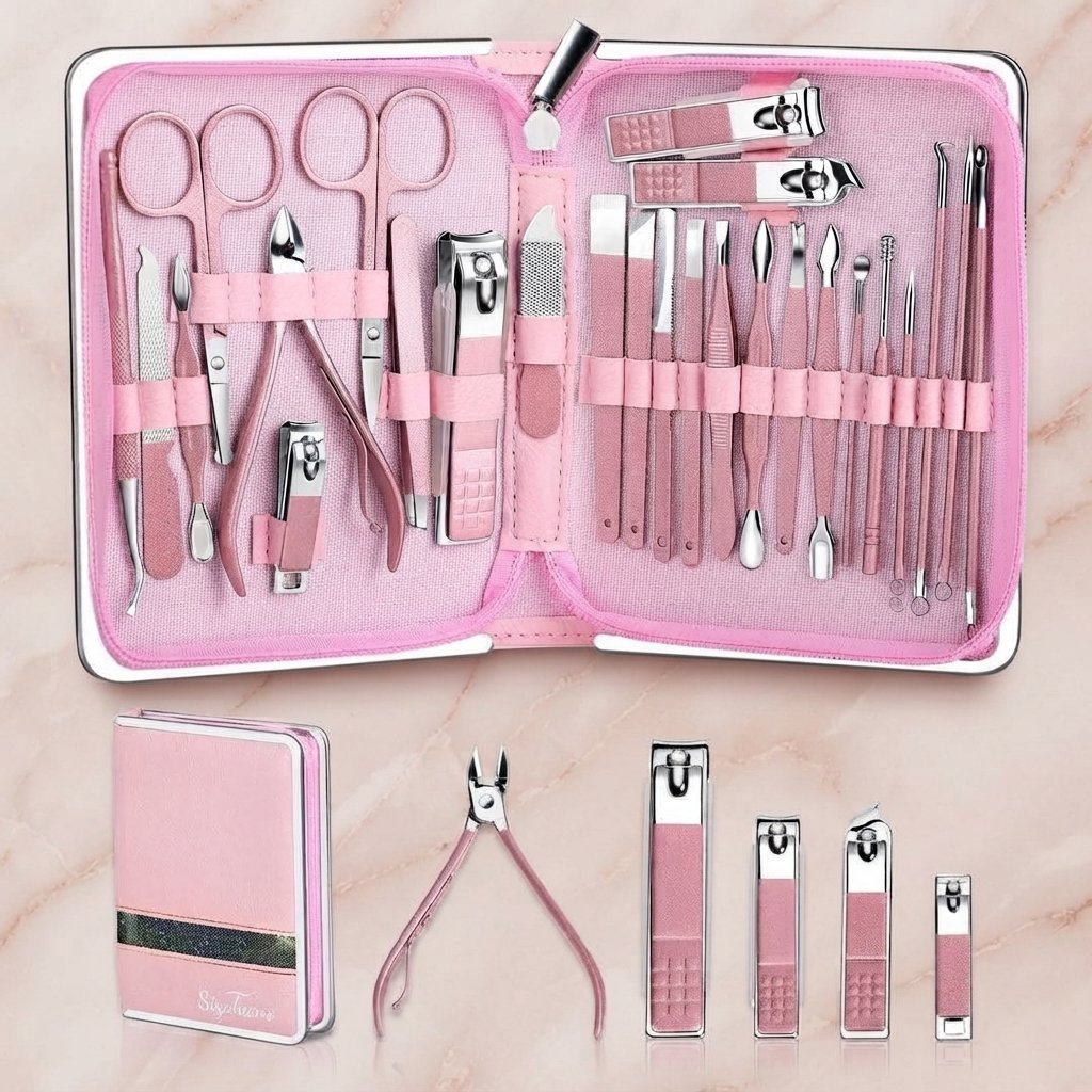 26 In 1 Professional Manicure Set Nail Clipper Kit Pedicure Grooming Tools Portable Travel Case - Image 2
