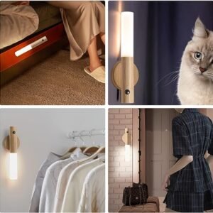 LED Wood Night Light PIR Motion Sensor Magnetic Wall Lamp USB Rechargeable Lights Home Staircase Bedroom Lamp…