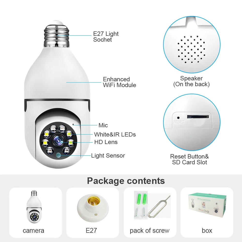 Speed - X Bulb Camera 1080p Wifi 360 Degree Panoramic Night Vision Two - Way Audio Motion Detection - Image 4
