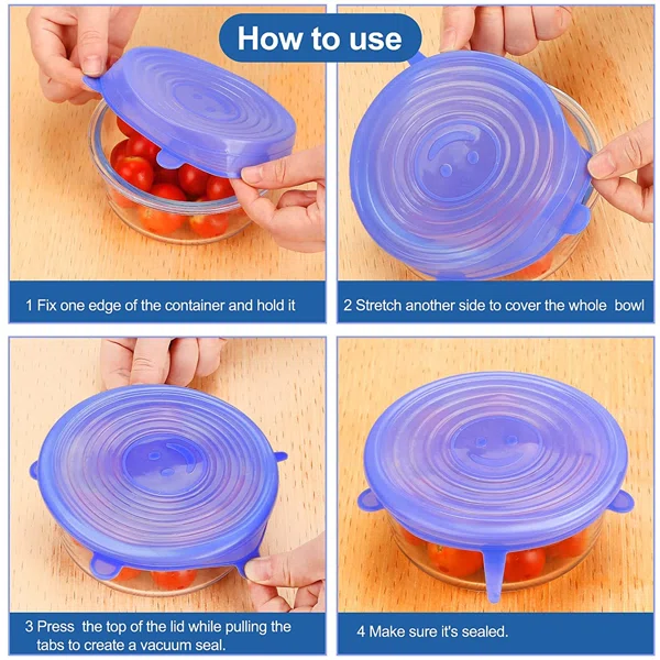 6Pcs Kitchen Reusable Silicone Seal Lid, Universal Silicone Stretch Lids for Food Preservation, Vacuum Food…