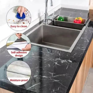 Self Adhesive Black Marble Sheet Sticker For Kitchen, Cupboard, Wall - Anti Oil And Heat Resistant Wallpaper…