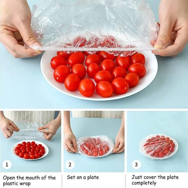 100Pcs - Disposable Food Cover Plastic Shopper Bags Elastic Bow Food Storage Wraps Fresh Keeping Bowls Plates… - Image 2