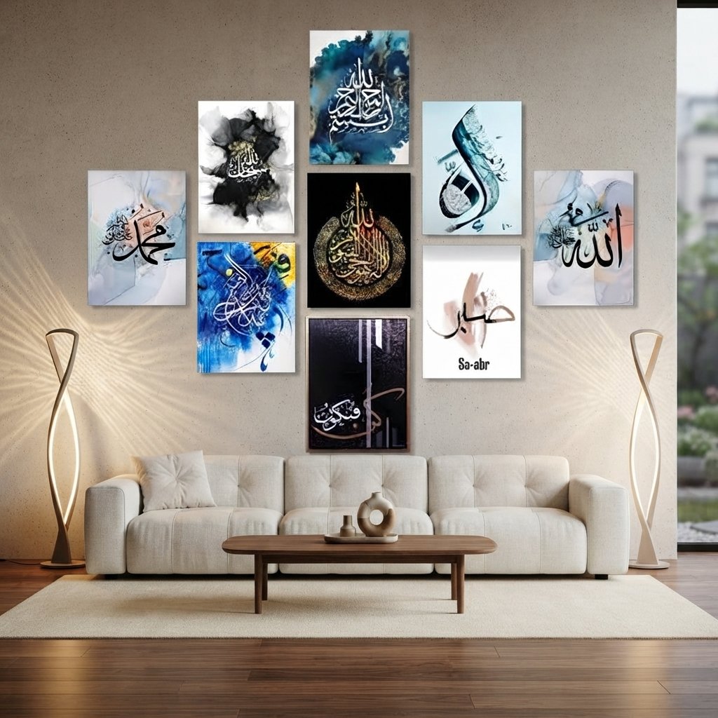 Set Of 9 Islamic Premium Wall Art Photo Tiles Modern Picture Frames For Home Decor Gallery Walls And Living Room…