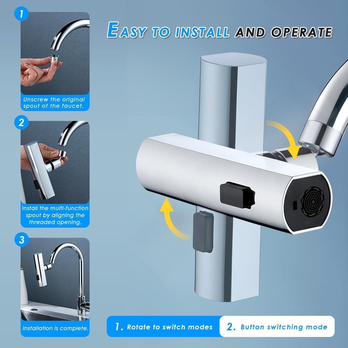 Multifunctional Kitchen Sink Waterfall Faucet Pressurized Shower Bubbler Splash - proof 4 Modes Spout Bathroom…
