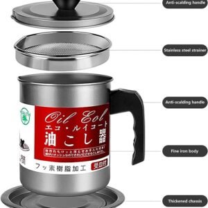 (1.4 L) - Oil Storage and Filtration Stainless Steel with Lid | Oil Filter Pot with Handle for Kitchen (Box…