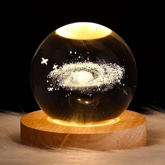 3D Galaxy Solar System Crystal Ball Night Light with Wooden Base for Boys and Girls - Image 2