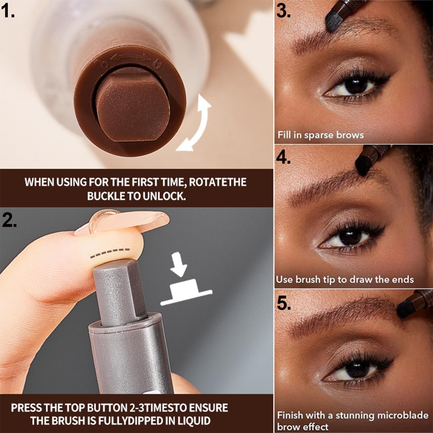 Eyebrow Pen, Instant Brow Brush, Liquid Eyebrow Brush, Long Lasting Quick Drying - Image 4