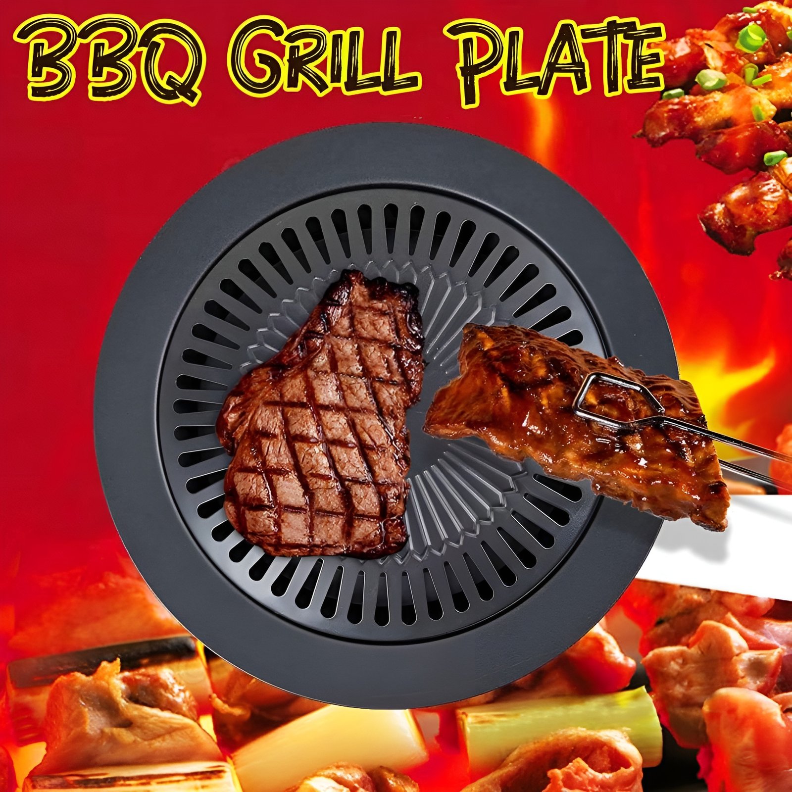 Non Stick Grill BBQ 32cm / BBQ Grill Frying Pan Non - Stick Korean Traditional Cast Iron Grill Pan - Image 2