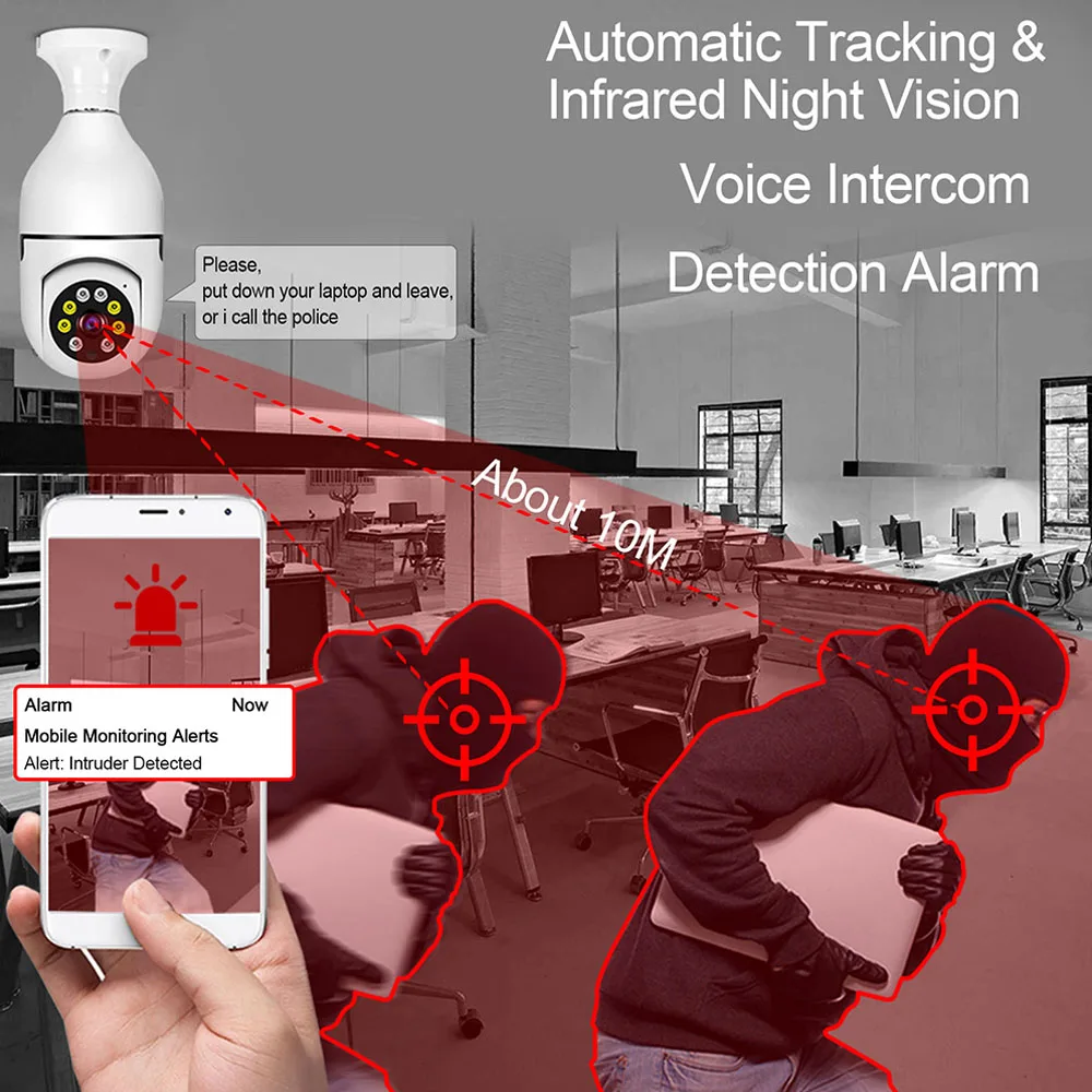 Speed - X Bulb Camera 1080p Wifi 360 Degree Panoramic Night Vision Two - Way Audio Motion Detection - Image 2