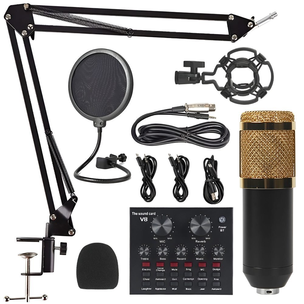 Premium V8 Pro Condenser Microphone Kit With Sound Card Professional Recording Microphone Set With Audio Sound… - Image 2