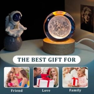 3D Galaxy Crystal Ball Night Light for Kids with USB Table Colorful LED Wooden Light Base, Birthday Gift for Teens…