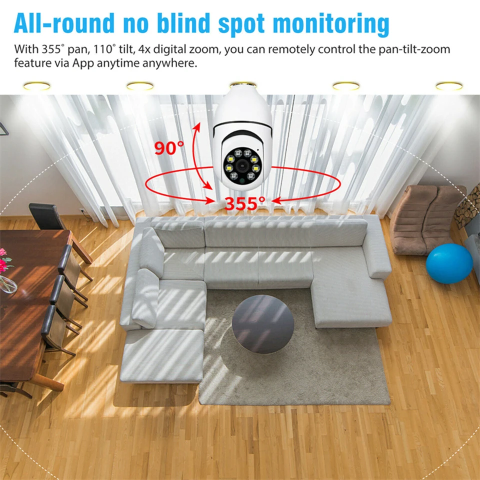 Speed - X Bulb Camera 1080p Wifi 360 Degree Panoramic Night Vision Two - Way Audio Motion Detection