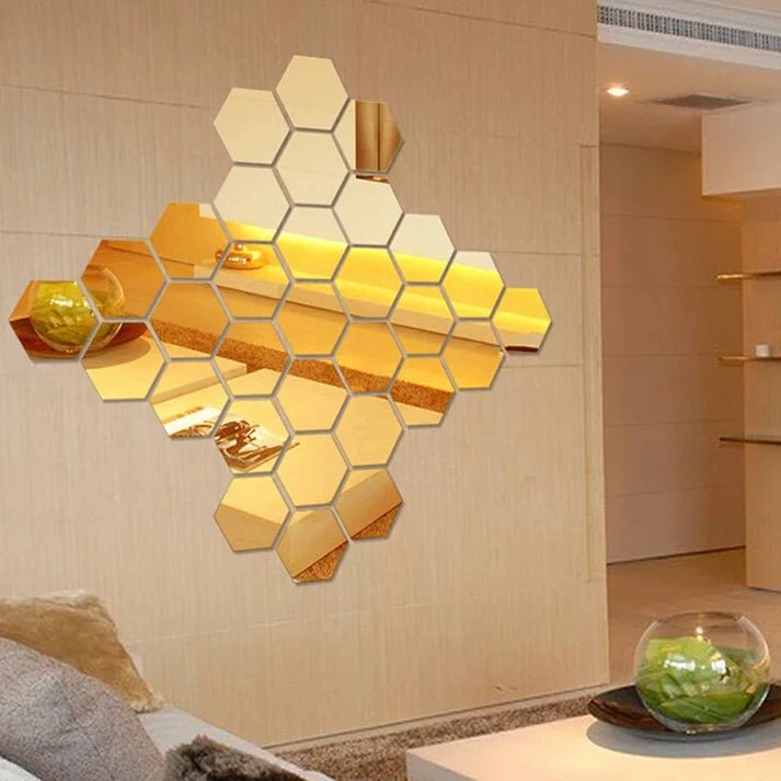 (pack of 12) 3d acrylic Hexagon Simple Mirror - Surface Geometric DIY Art Mural for Home Decoration Wall - Image 4