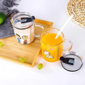 Unicorn Shape 350 ML Glass Mug with Straw and Lid Creative Cartoon Children's Glass Milk Cup Juice Glass Drink…