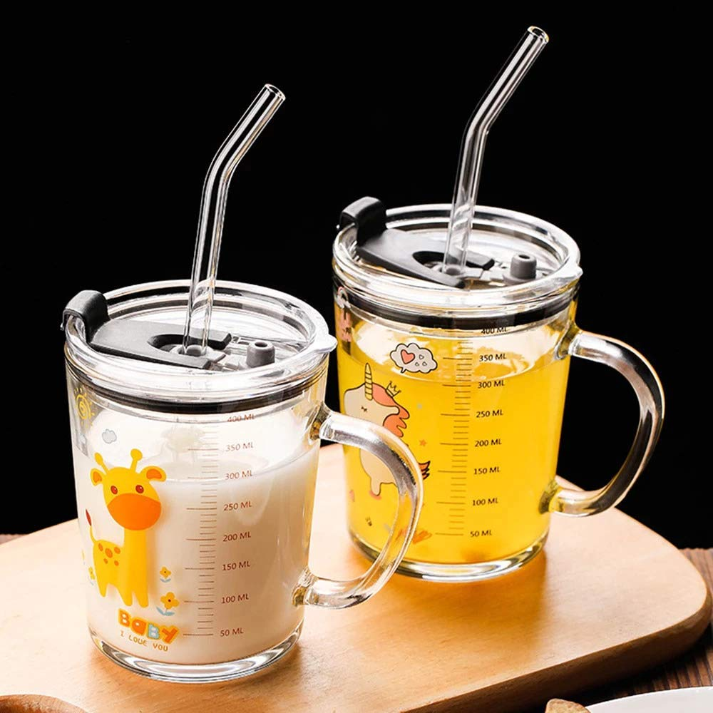 Unicorn Shape 350 ML Glass Mug with Straw and Lid Creative Cartoon Children's Glass Milk Cup Juice Glass Drink… - Image 3