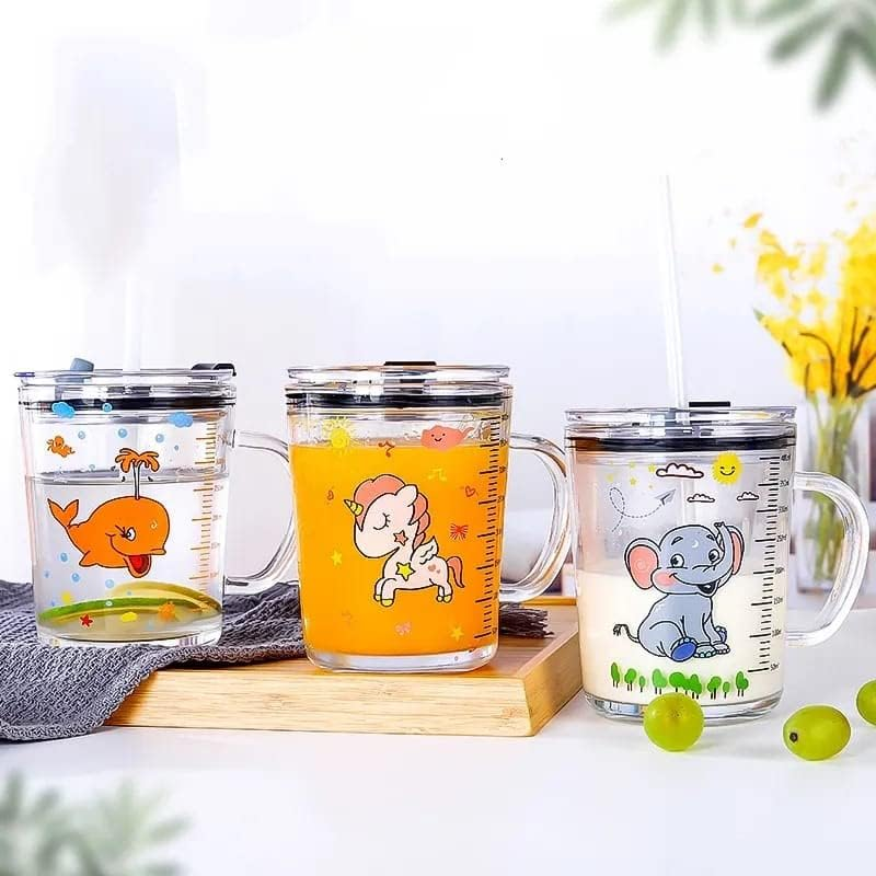 Unicorn Shape 350 ML Glass Mug with Straw and Lid Creative Cartoon Children's Glass Milk Cup Juice Glass Drink… - Image 4
