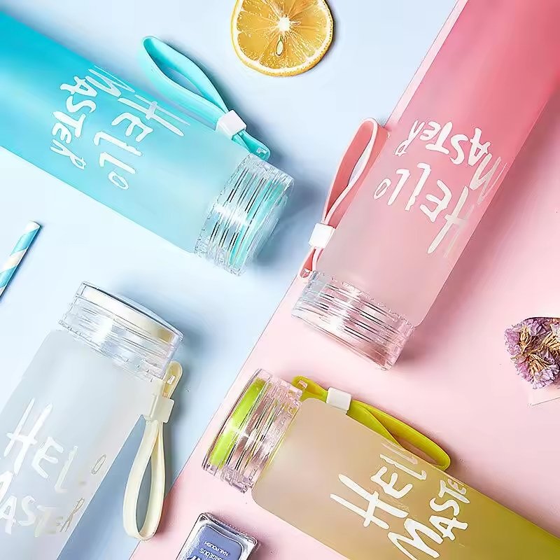 Frosted Glass Water Bottle With Hello Master Decal Logo - 400ml (Random color) - Image 4