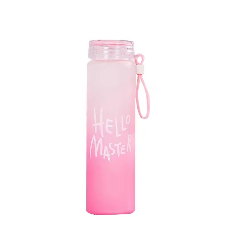 Frosted Glass Water Bottle With Hello Master Decal Logo - 400ml (Random color) - Image 3