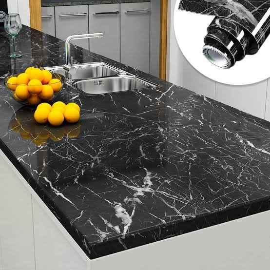 Self Adhesive Black Marble Sheet for Kitchen / Waterproof Anti Oil & Heat Resistant Wallpaper Sheet (Black) - Image 2