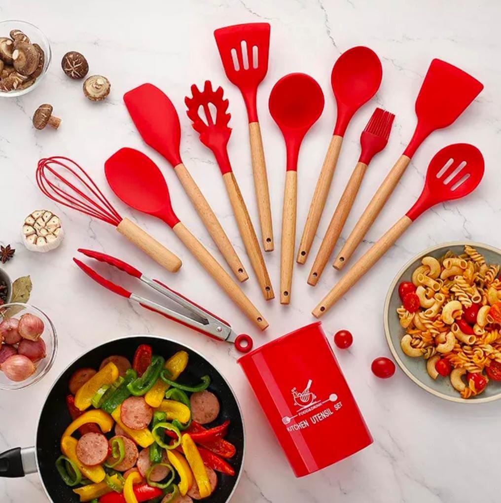 12 Pcs Silicone Cooking Utensils Kitchen Utensil Set | Heat Resistant Kitchen Non toxic Spatula Set with Turner…