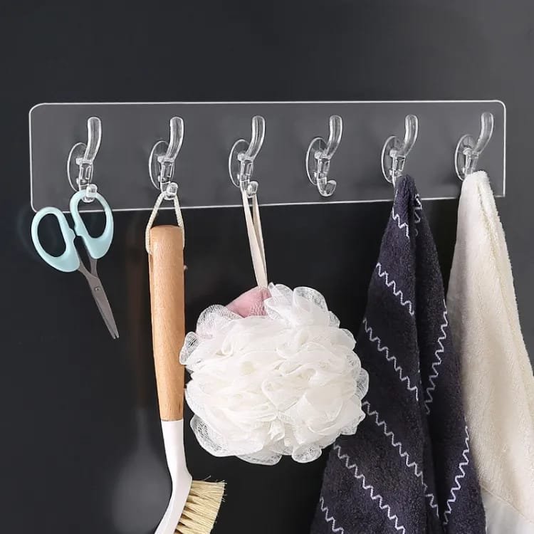 6 Row Transparent Wall Hooks Self Adhesive Clothes Coat Door Hanger Towel Key Holder Bathroom Kitchen Storage… - Image 3