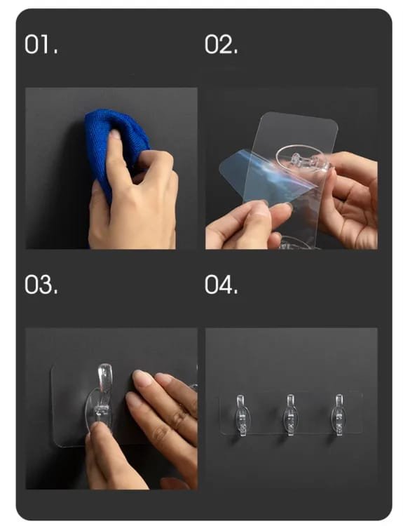 6 Row Transparent Wall Hooks Self Adhesive Clothes Coat Door Hanger Towel Key Holder Bathroom Kitchen Storage…